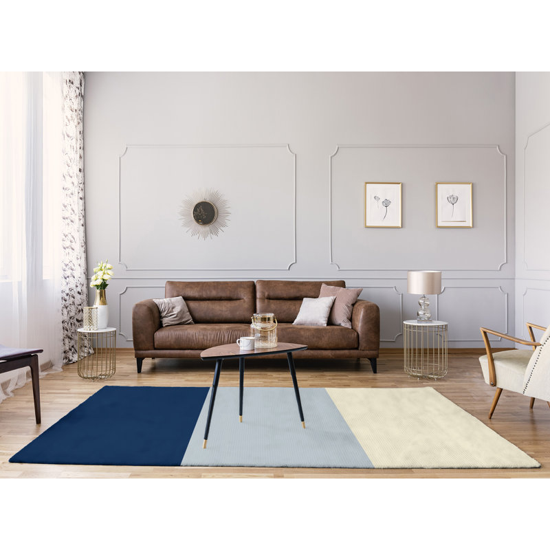Tapis à rayures bleu marine/argenté métallique/crème Seattle, Rectangle 8 pi x 10 pi