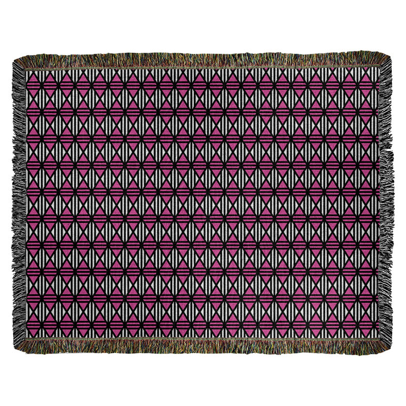 Couverture tissée Katelyn Elizabeth, L 37 po x L 52 po, Noir / bleu, Lined Diamonds