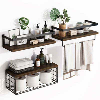 Akyrie 3 Piece Floating Shelf with Towel Bar
