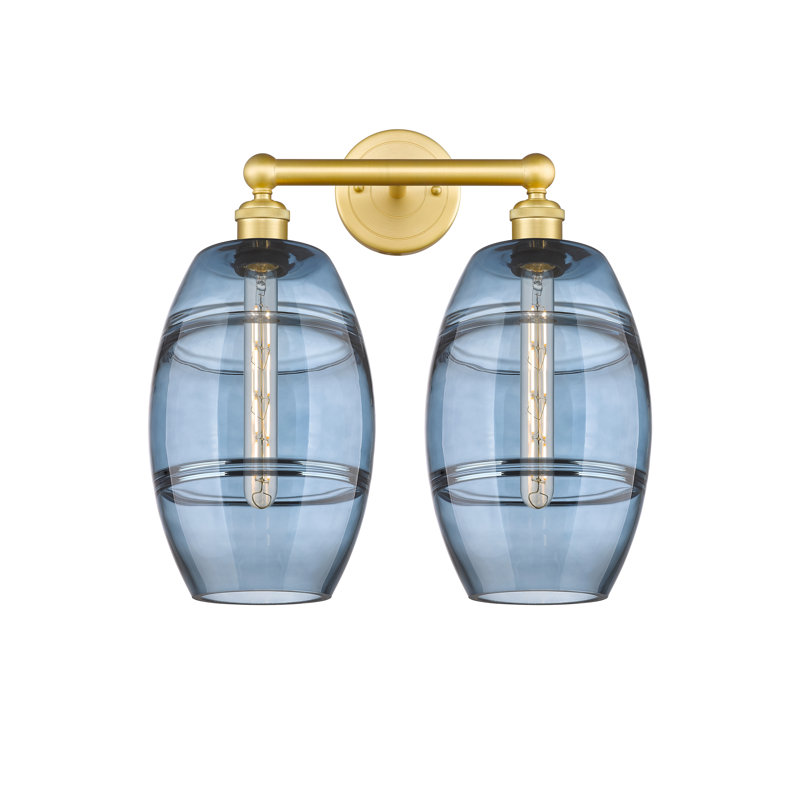 Éclairage pour meuble-lavabo à 2 lumières à intensité variable Kusham, Or satiné, Bleu princesse