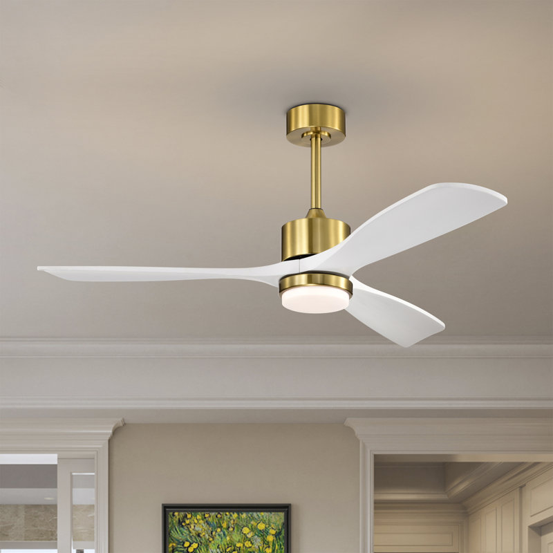 Tariq 52-inch Solid Wood And Metal Lighted Ceiling Fan With Led Lighting - Black-walnut, Brass with White Blades