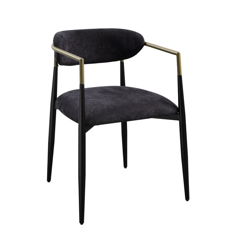 Chaise d'appoint en chenille noire et finition noire Jaramillo (ensemble de 2), Noir chenille