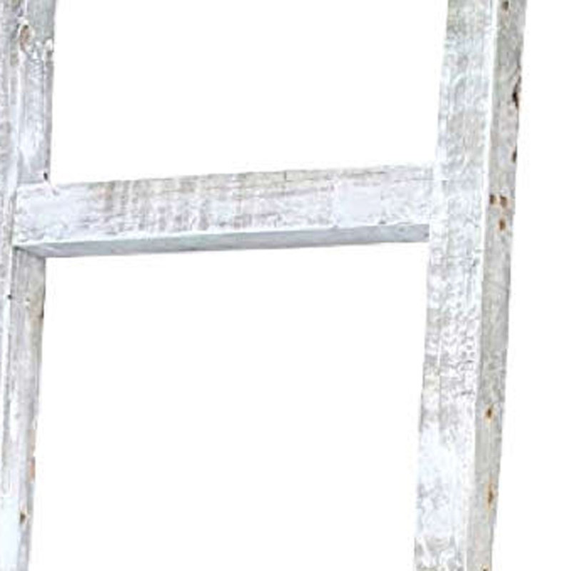 6 Step Rustic Wood Ladder Shelf, 72" H x 16" W x 2" D, White Wash