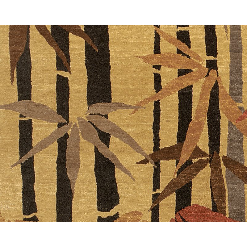 Bamboo Wool Floral Area Rug in Beige/Black/Gray, Rectangle 6' x 9'