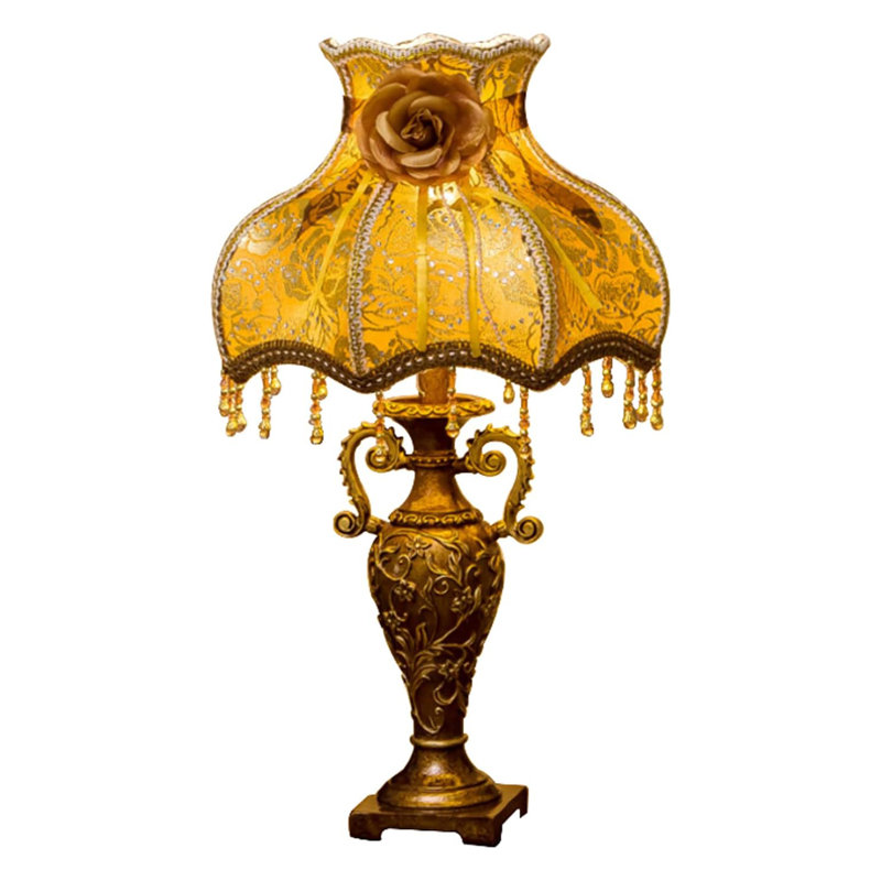 Lampe de table en tissu faite à la main de style européen avec lumière chaude, lampe de chevet rétro pour la lecture et la décoration (ampoule non incluse)