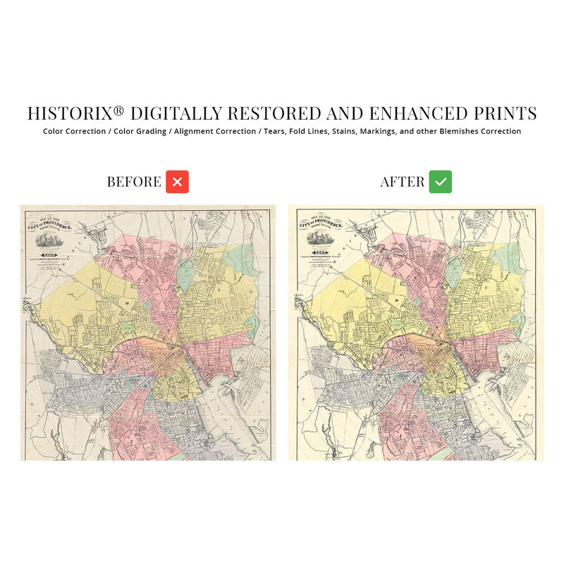 1899, carte de Providence, Rhode Island, sur papier, H 24 po x l 18 po x P 0,01 po