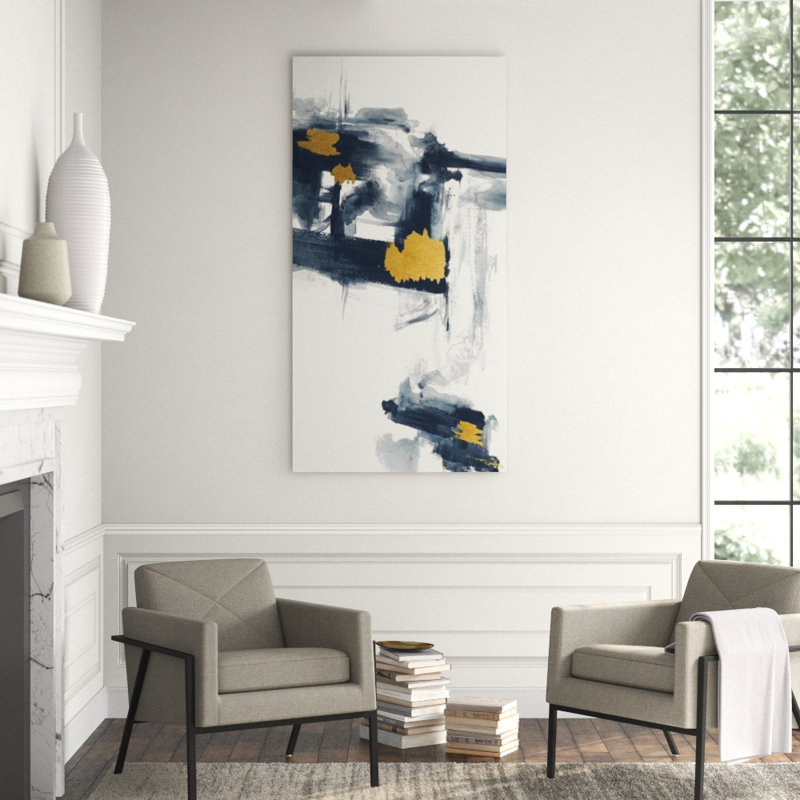 Gold Dot I Painting by Sara Brown, 70" H x 36" W x 1.5" D, Gild Gold