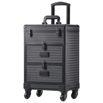 Drawer-style three-in-one horizontal stripe black makeup case