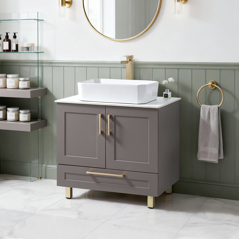 Kearna 30" Modern Blue Free-standing Vessel Single Bathroom Vanity Set, Gray