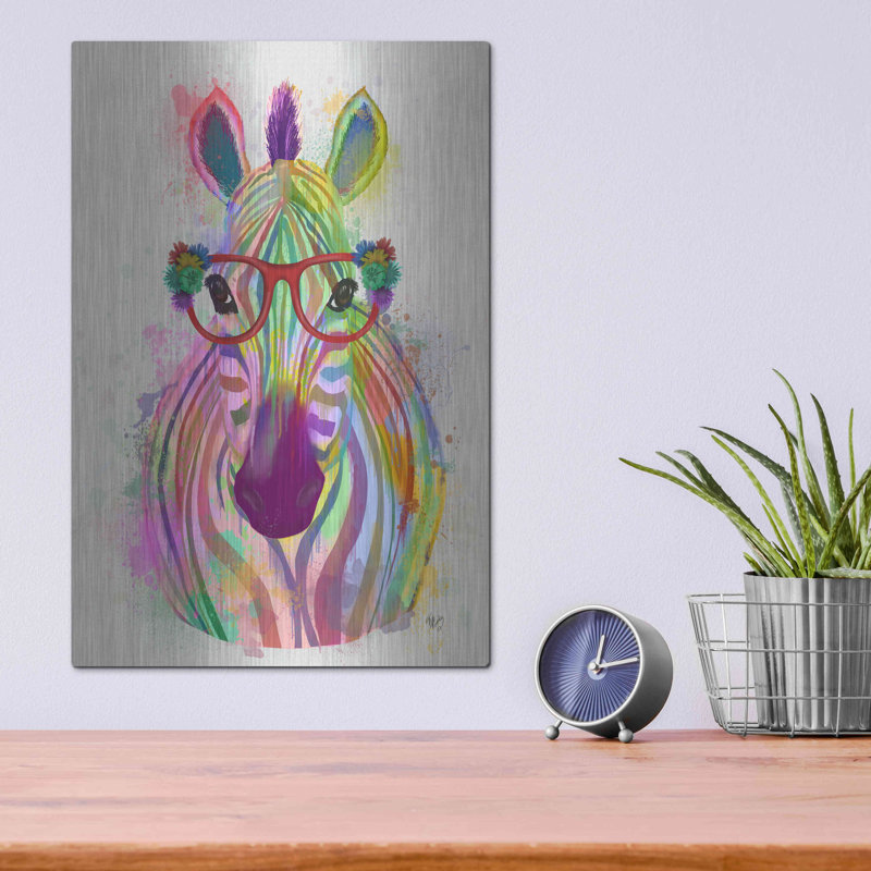 «Zebra Rainbow Splash 1» par Fab Funky sur métal, H 16 po x l 12 po