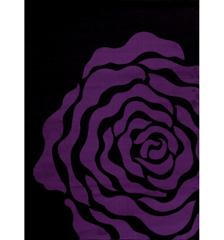 Tapis mauve / noir à motif floral, Rectangle 2 pi x 3 pi