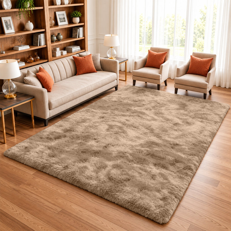 Machine Tufted High Pile Shag Area Rug(Ultra Soft & Fluffy), Rectangle 160 x 230 cm, Tye Dye Beige