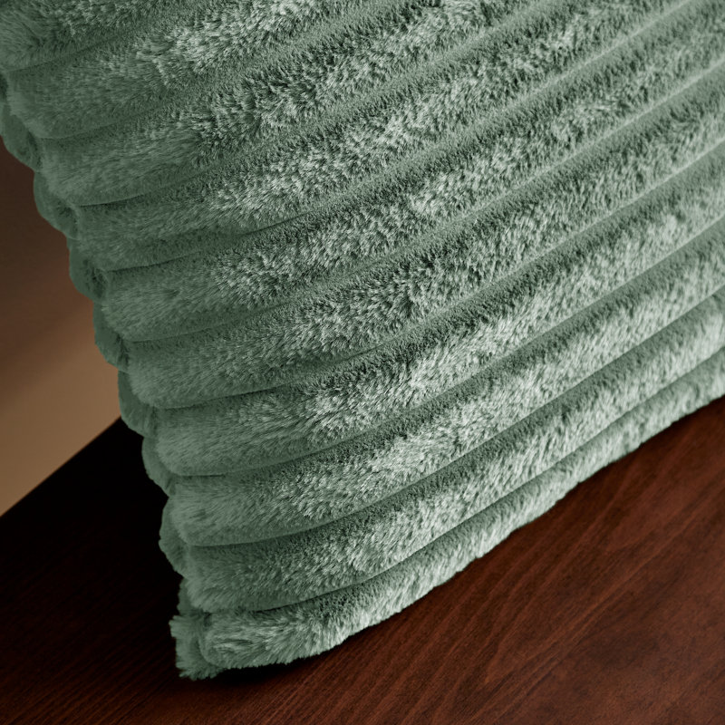 Cosy Ribbed Faux Fur Cushion, Green, Polyester
