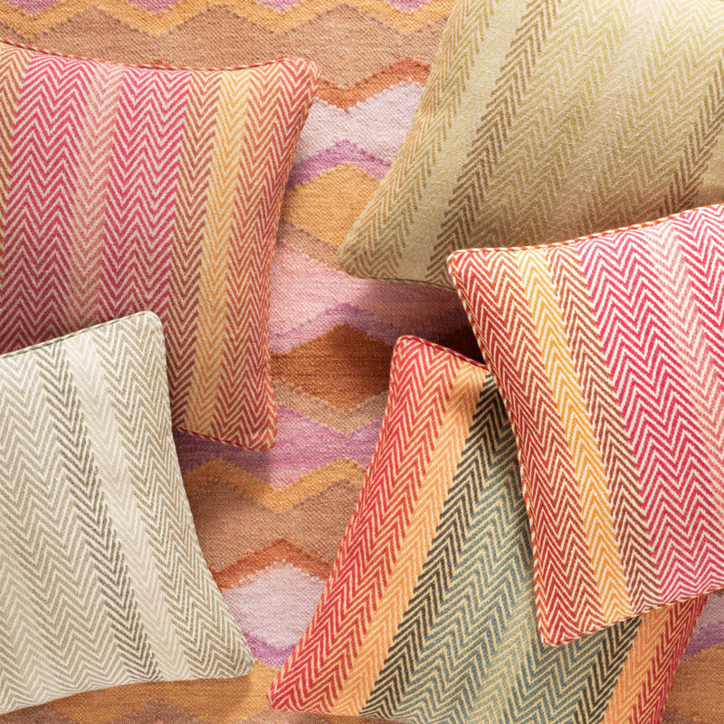 Pink and Orange Chevron Linen Euro Accent Pillow
