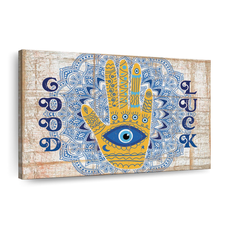 Symbole de bonne chance sur toile Hamsa, H 30 po x l 45 po x P 1,25 po