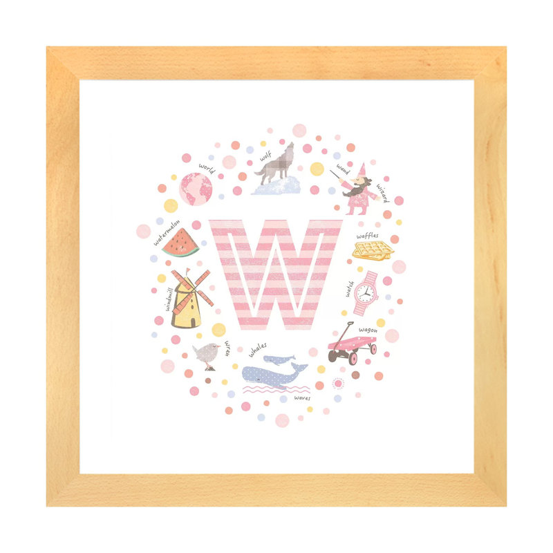 Lettre W - impression d'art graphique, Papier avec cadre beige, H 24 po x l 24 po x p 1 po, Blanc