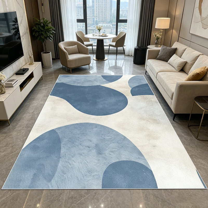 1PC Modern Minimalist Abstract Geometric Watercolor Blue & Beige Drop Pattern area rugs for Living Room, Soft and Comfortable, Suitable for all seasons, easy-to-maintain, machine washable Indoor floor mat,