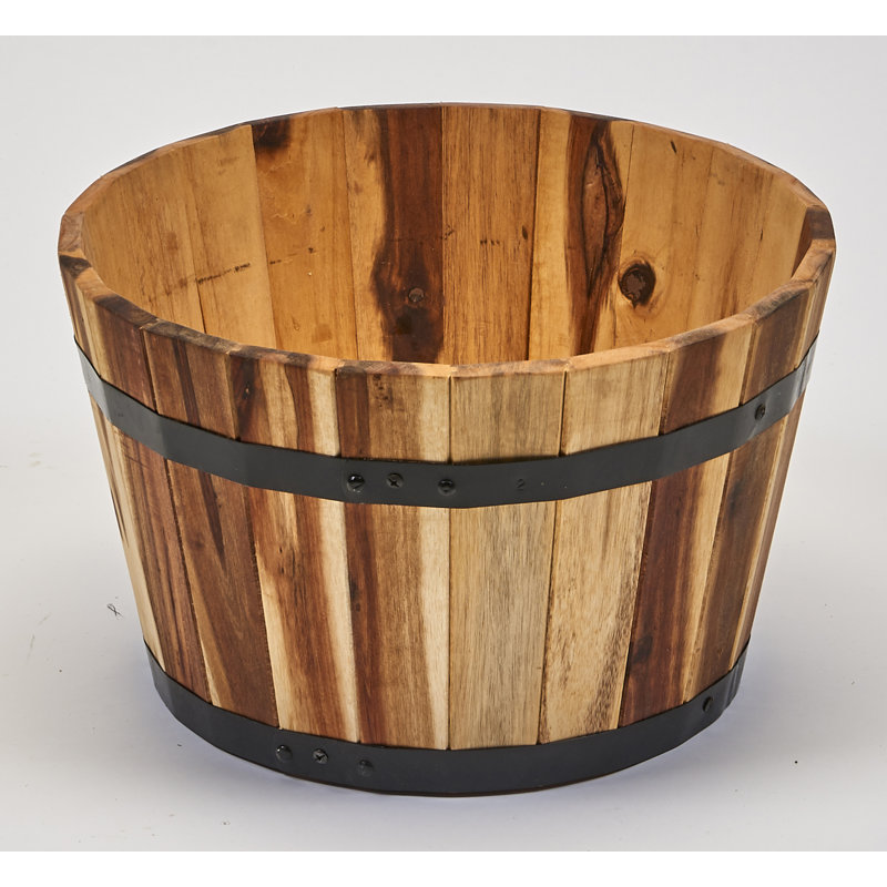 Bathily Handmade Wood Barrel Planter, Natural, 16" H x 16" W x 9" D