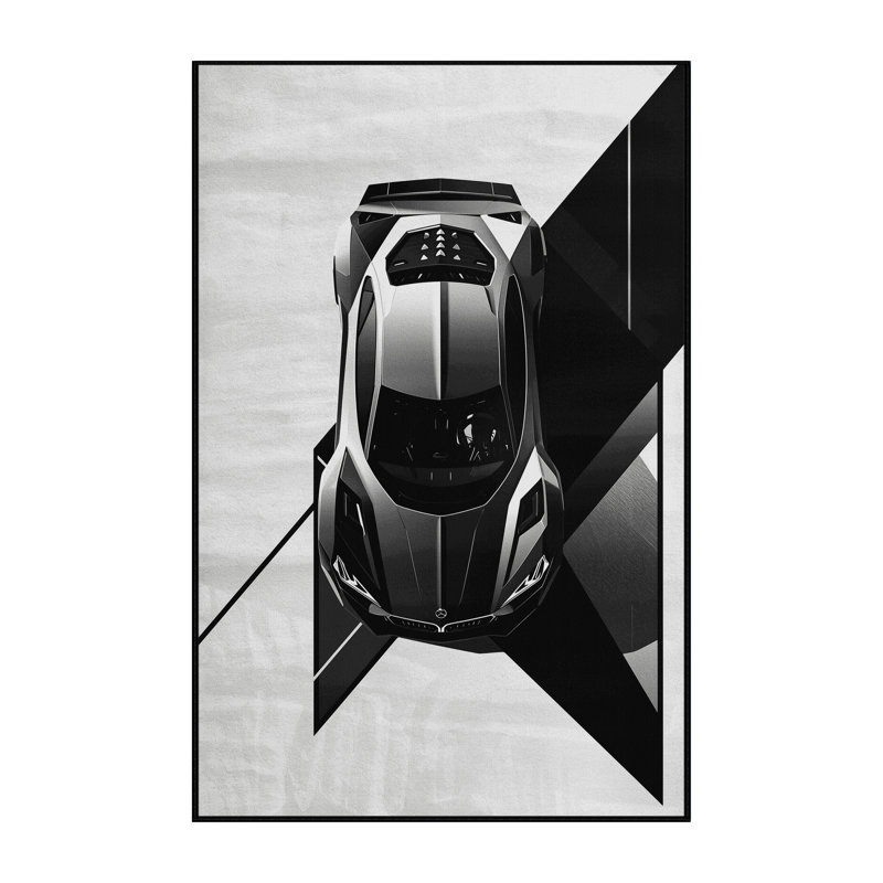 Machine Washable Vehicles And Transportation Futuristic Concept Car Modern Geometric Shapes Rug in Green – Black Binding, 7x9