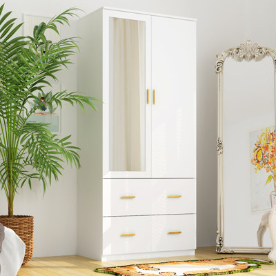 2-Door Armoire With 2-Drawers And Clothing Rod Plus Mirror