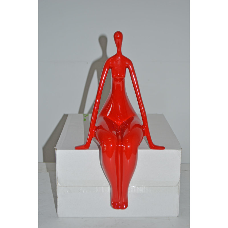 Anan Figurine Modern Art Sitting on Edge Girl Made of Resin - Size: 8"L x 6"W x 15"H., Red