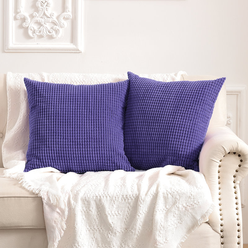 Housse de coussin carré à carreaux, 16 po x 16 po, Lavande