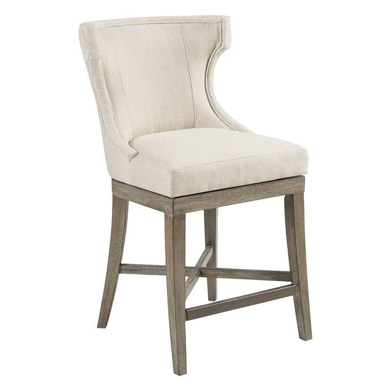 Tabouret de comptoir à oreilles 100% tissu, l 22,01 po x H 39,88 po, coussin d'assise de 4,125 po, P 24,72 po, Crème, Gris