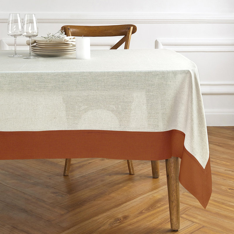 Contempo - 100% Pure Linen Tablecloth, 120" x 60", Cinnamon/Natural