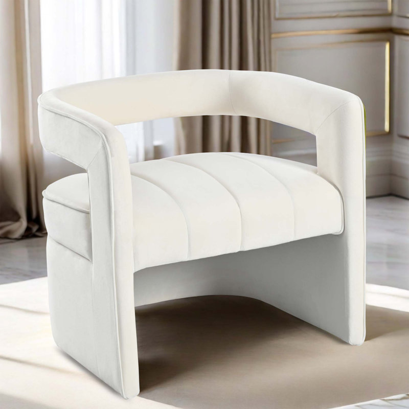 Chaise d'appoint moderne avec détails côtelés Brookstead, Ivoire blanc