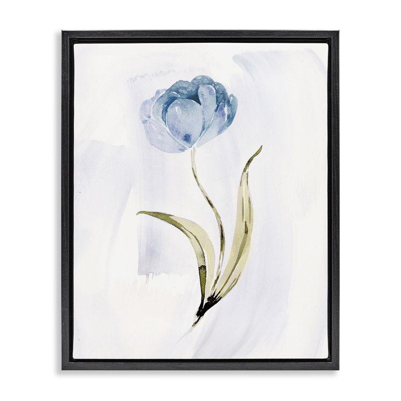Single Blue Flower Blossom, Jet Black Floater Frame, 21" H x 17" W