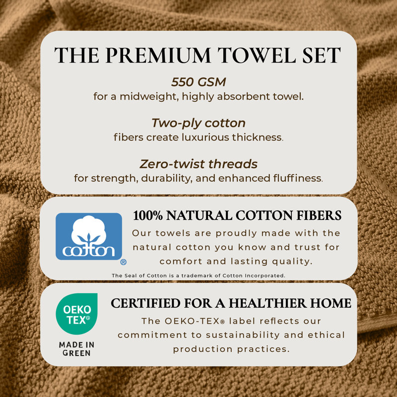 Drap de bain 100% coton texturé, Moka, Essuie-mains - paquet de 6