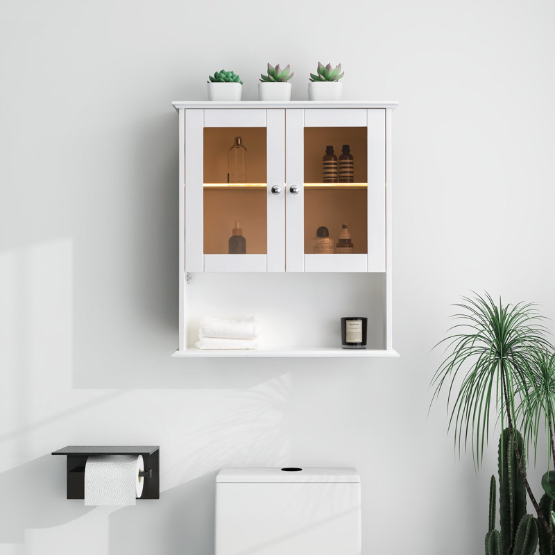 26 in. W x 30 in. H Bathroom Storage Wall Cabinet Fully Assembled with Sensor Light, White