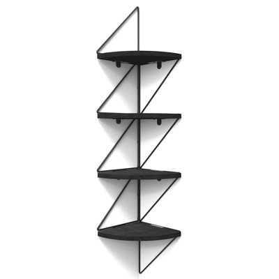 Tablette d'angle à fixation murale en bois rustique à 4 niveaux avec tablettes flottantes pour chambre à coucher, salon, salle de bain, cuisine, bureau, noir rétro