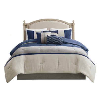 Blue King Comforter - Faux Suede 7 Piece Soft Touch Bedding Bedroom