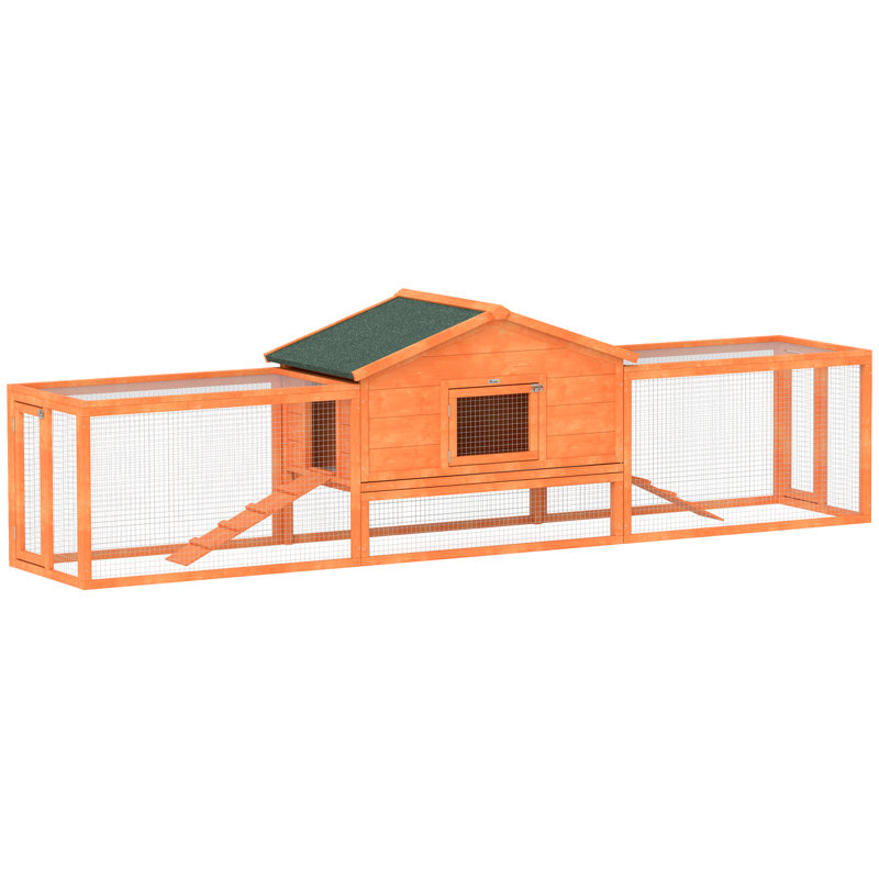 Rabbit Hutch Run for Guinea Pigs with Tray 309 x 70 x 87cm Orange