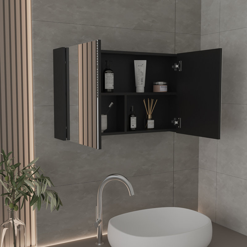 Pharmacie H 19,70 po, avec 2 portes, 3 tablettes, 2 miroirs, , Noir