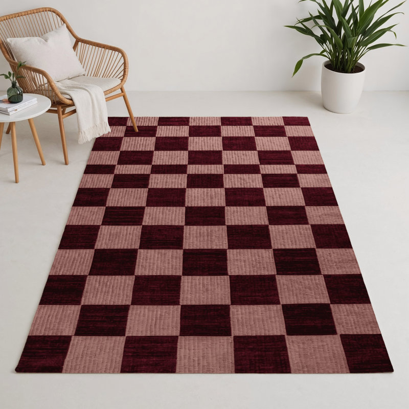 Tapis d'intérieur et d'extérieur à carreaux rouge, Rectangulaire 3 pi x 5 pi