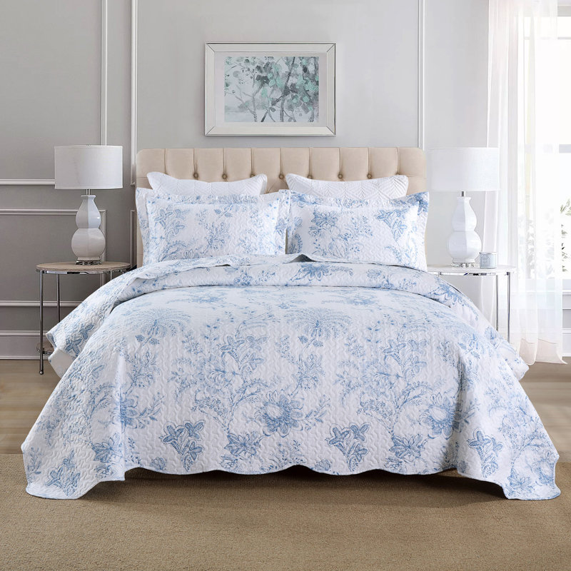 MarCielo 3 Piece Printed Floral Quilt Set Lightweight Bedspread Set BY321, King Quilt + 2 King Shams