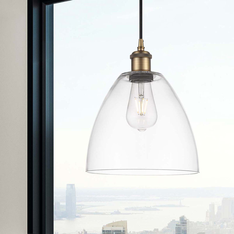 Haruka 1 - Light Single Pendant, Clear, 13.25" H x 9" W x 9" D, Brushed Brass