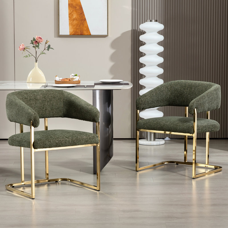 Upholstered Metal Armchair, Green