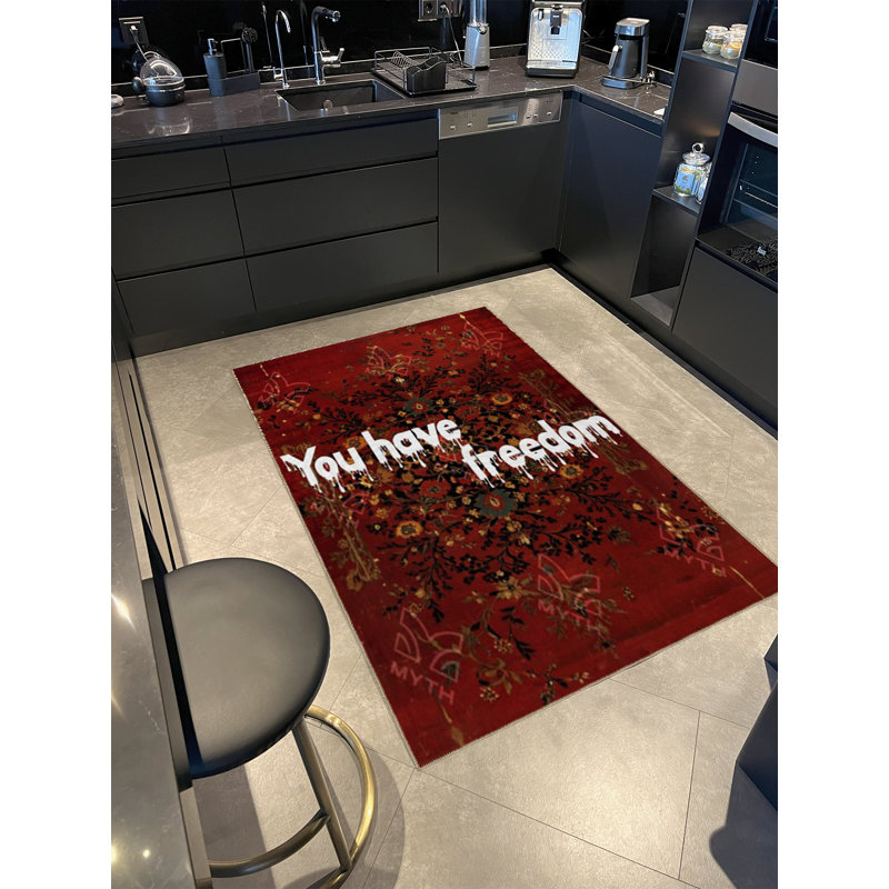 Tapis décoratif texturé à motif texturé «You Have Freedom» de Bourgogne, Tapis de couloir 3 pi 9,81 po x 9 pi 10,11 po