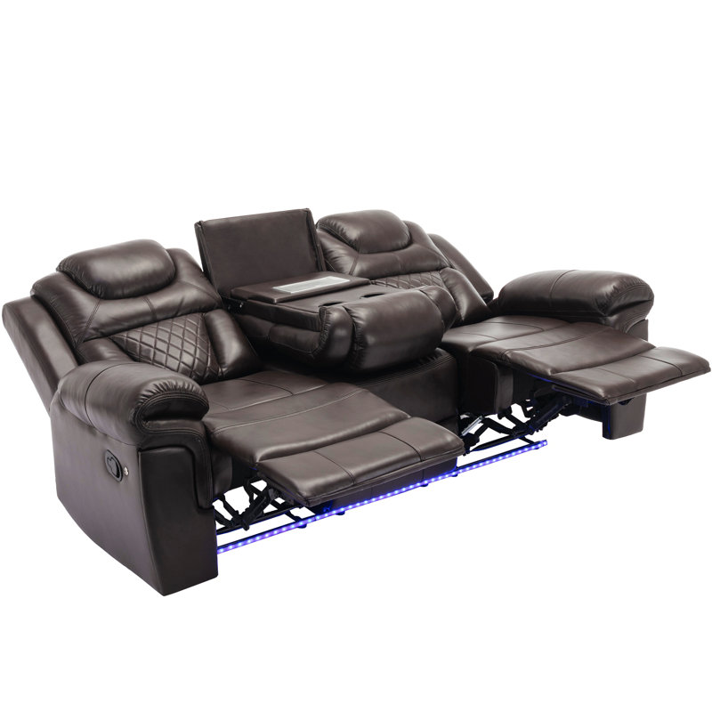 Fauteuil inclinable manuel de cinéma maison avec console centrale et bande lumineuse à DEL pour le salon, brun