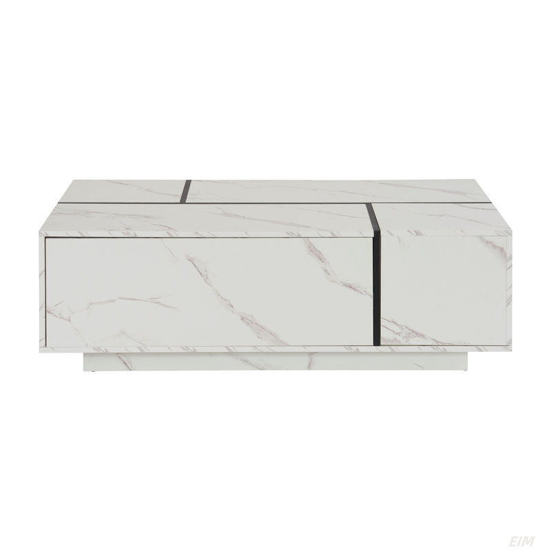 Table basse 47,2 "à plateau coulissant rectangulaire avec 2 tiroirs et 2 rangements cachés pour le salon, Blanc