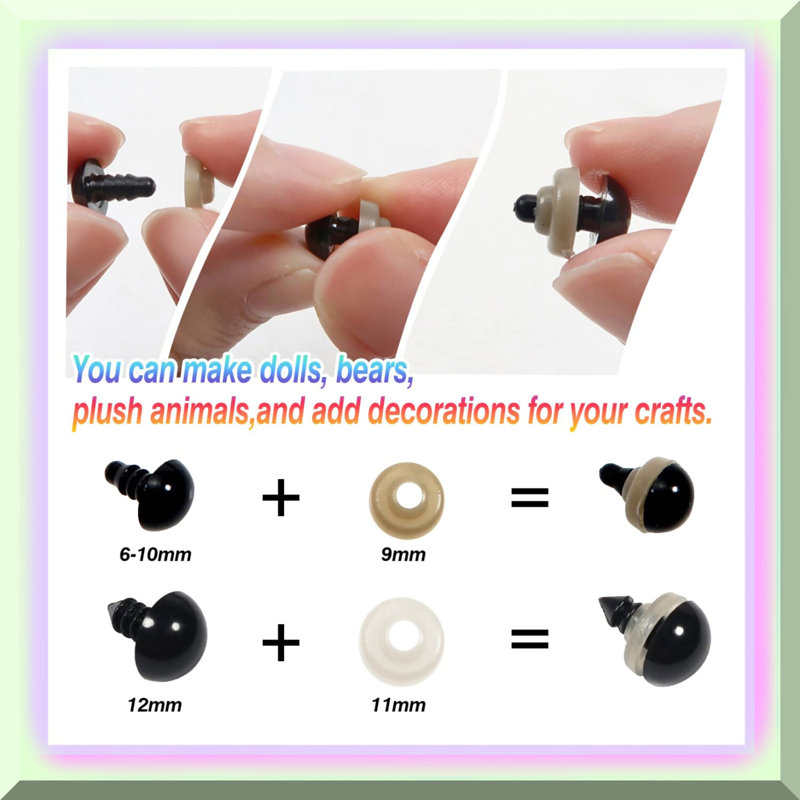 150pcs Assorted Plastic Safety Eyes with Washers