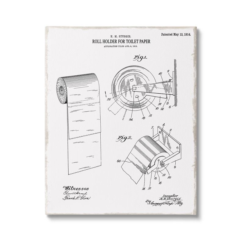 Schéma du porte-papier hygiénique vintage par Kelly Donovan - impression de dessin, Toile tendue