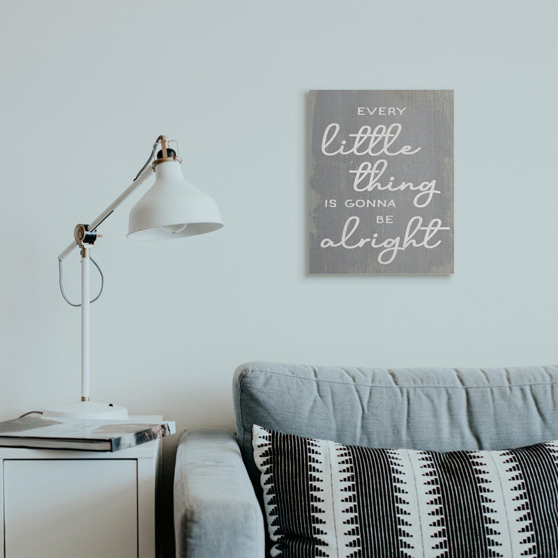 «Every Little Thing» Positivité phrase gris rustique blanc, H 20 po x l 16 po, Toile tendue