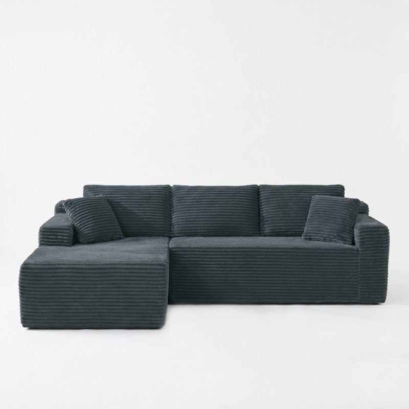 Boneless Modular Sectional Sofa, Cloud Couch, Grey, Left Hand Facing