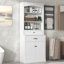 Armoire de rangement pour salle de bain avec deux portes, tiroirs, tablette réglable et trois tablettes ouvertes - Fabrication en panneau de fibres à densité moyenne durable, rangement pour salle de bain