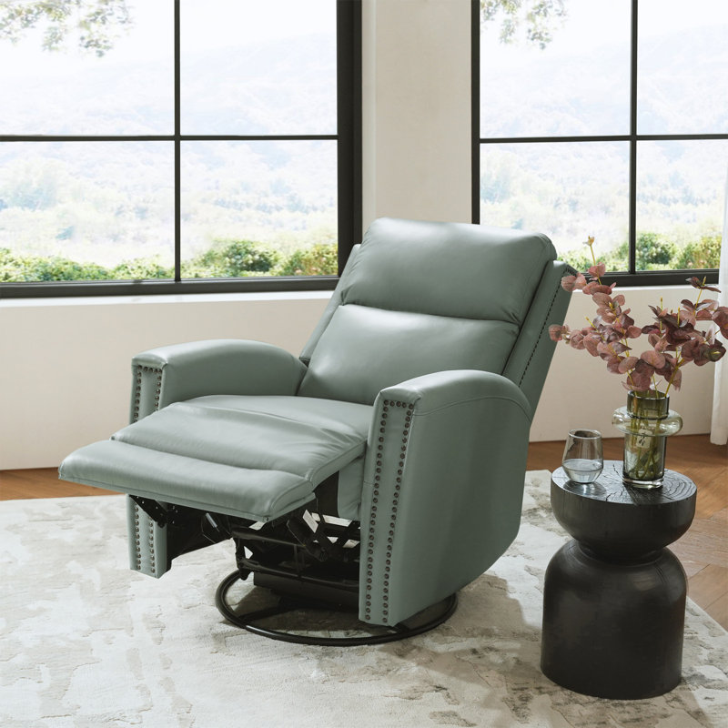 Fauteuil inclinable manuel pivotant en cuir véritable Chikako, Cuir véritable sauge