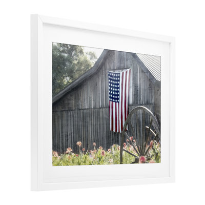 USA Wagon Wheel Barn Framed Print Under Glass, design by Kim Allen